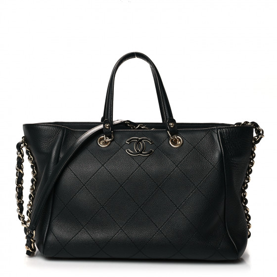 CHANEL Bullskin Stitched Small Shopping Tote Black