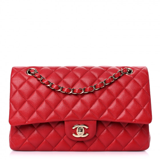 CHANEL Caviar Quilted Medium Double Flap Red