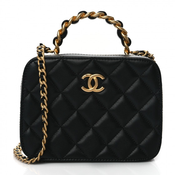 CHANEL Lambskin Quilted Small Chain Vanity Case Black