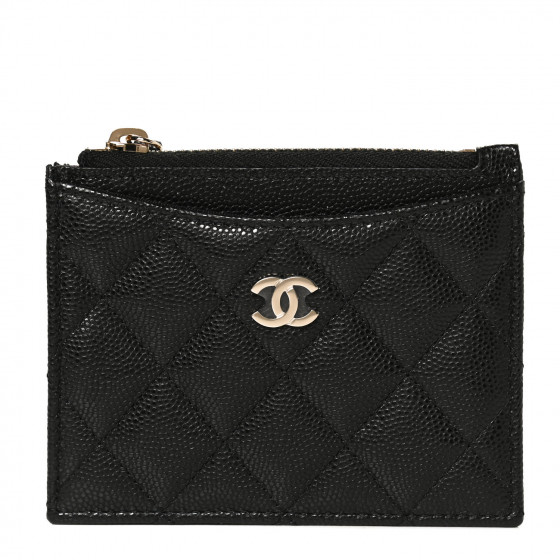 CHANEL Caviar Quilted CC Zip Card Holder Black