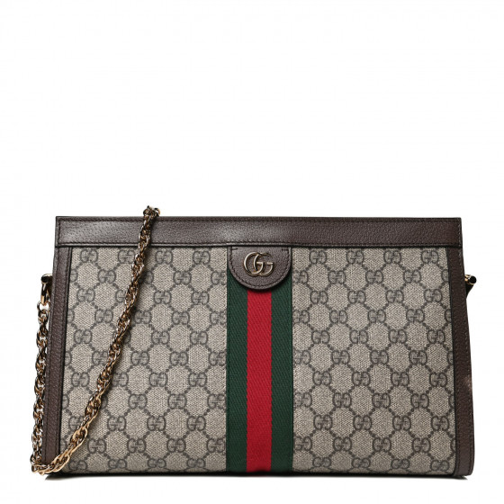 GUCCI GG Supreme Monogram Web Medium Ophidia Chain Shoulder Bag Brown
