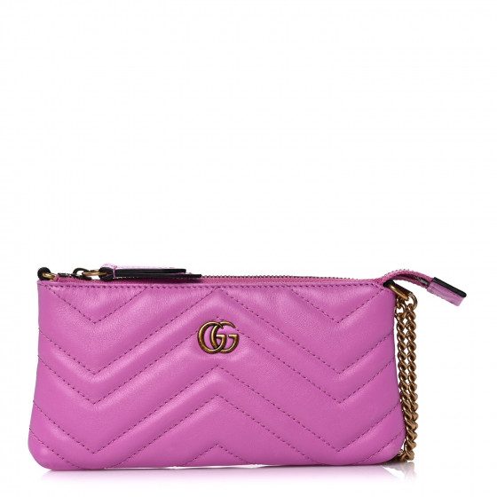 GUCCI Calfskin Matelasse Mini GG Marmont Chain Bag Candy Mousse