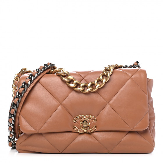 CHANEL Lambskin Quilted Large Chanel 19 Flap Brown