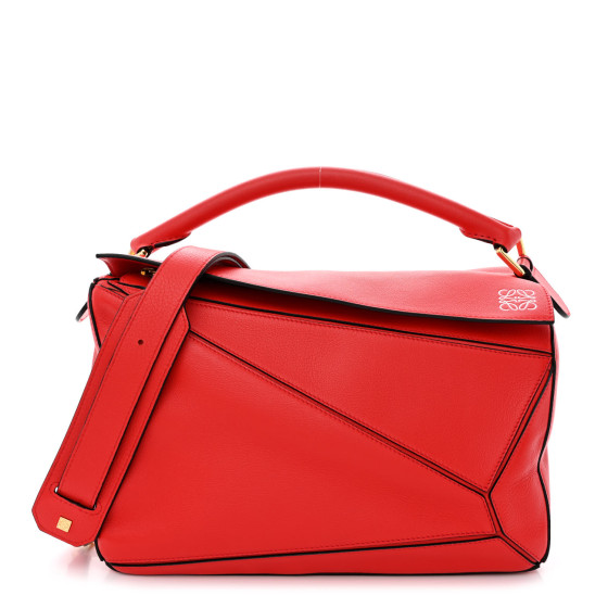 LOEWE Calfskin Medium Puzzle Bag Scarlet