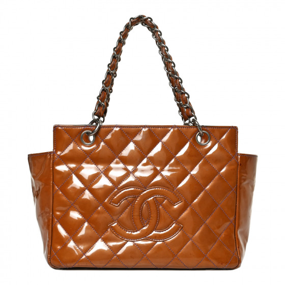 CHANEL Patent Petit Timeless Shopping Tote PTT Brown