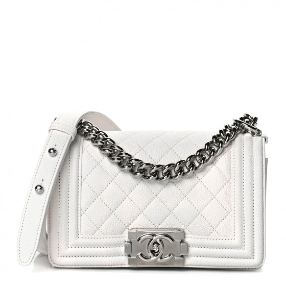 CHANEL Caviar Quilted Small Boy Flap White