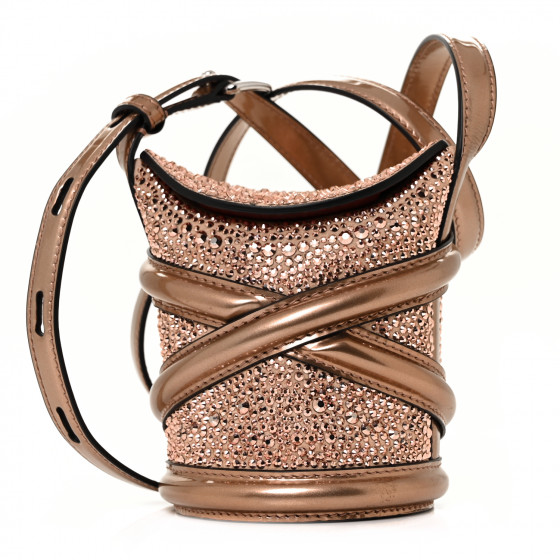 ALEXANDER MCQUEEN Metallic Calfskin Crystal Mini Curve Bucket Bag Rose Gold