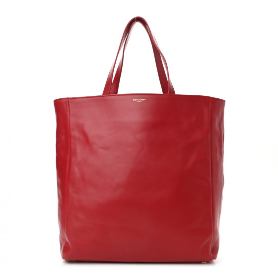 SAINT LAURENT Calfskin Suede North South Reversible Shopping Tote Red