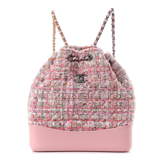 CHANEL Tweed Calfskin Quilted Gabrielle Backpack Pink