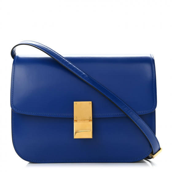 CELINE Smooth Calfskin Medium Classic Box Flap Bag Royal Blue