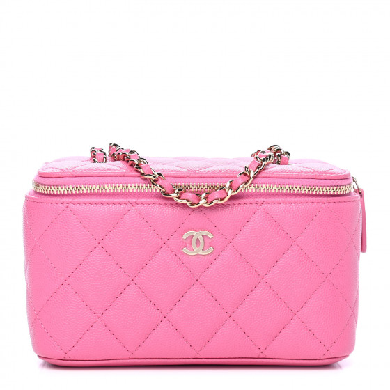 CHANEL Caviar Quilted Small Vanity Case With Chain Pink