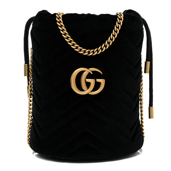 GUCCI Velvet Matelasse Mini GG Marmont 2.0 Bucket Bag Black