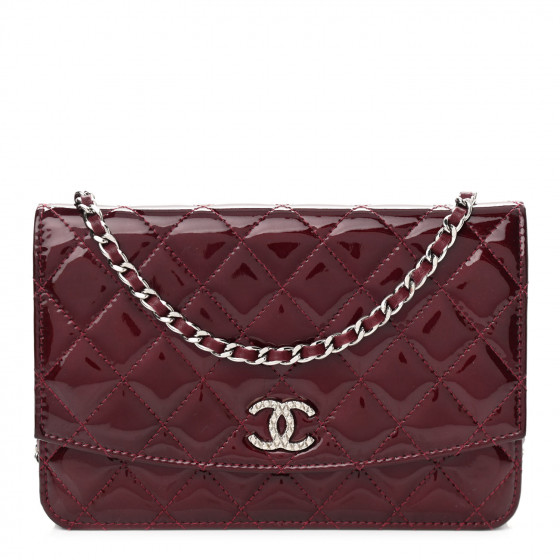 CHANEL Patent Quilted Brilliant Wallet On Chain WOC Red