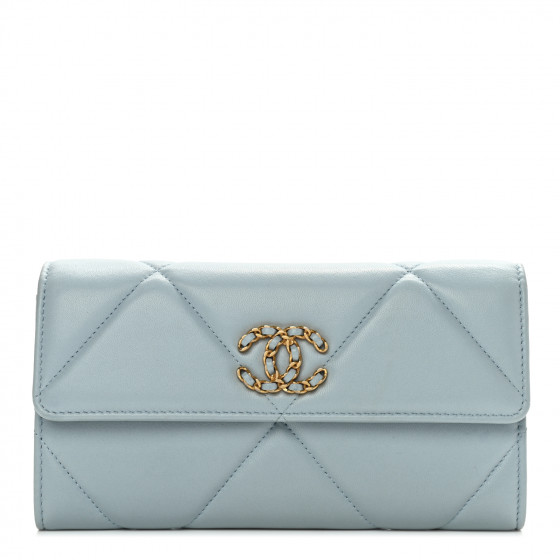 CHANEL Lambskin Quilted Chanel 19 Flap Wallet Light Blue