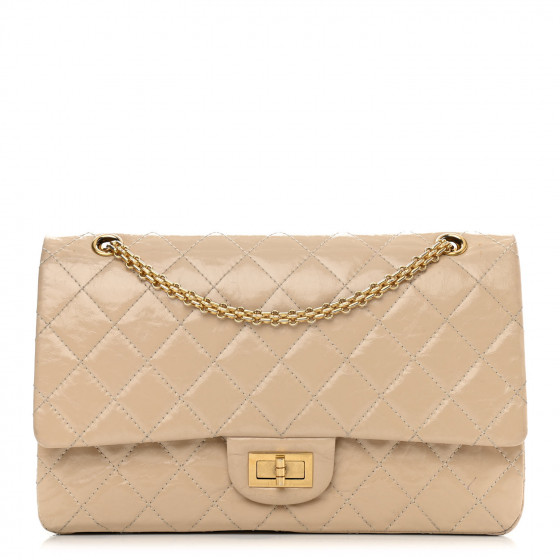 CHANEL Distressed Patent Calfskin Quilted 2.55 Reissue 227 Flap Beige