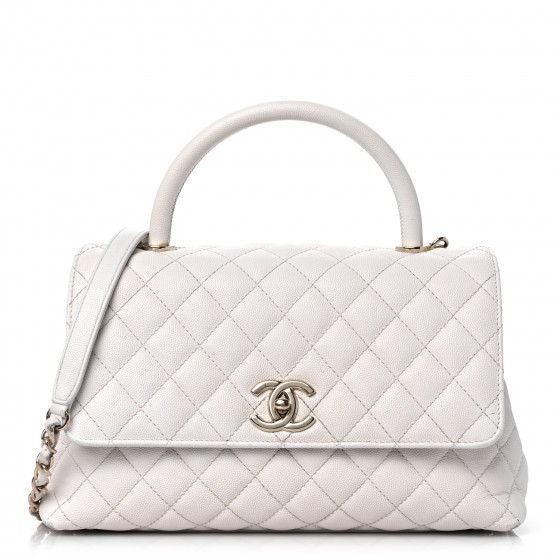 CHANEL Caviar Quilted Small Coco Handle Flap White