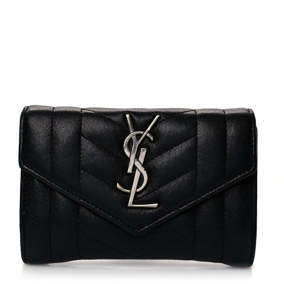 SAINT LAURENT Lambskin Mixed Matelasse Chevron Small Monogram Envelope Wallet Black