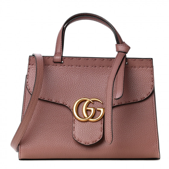 GUCCI Calfskin Mini GG Marmont Top Handle Bag Antique Rose