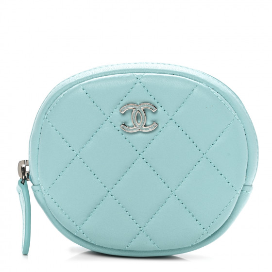 CHANEL Lambskin Quilted Zip Around Classic Coin Purse Light Blue