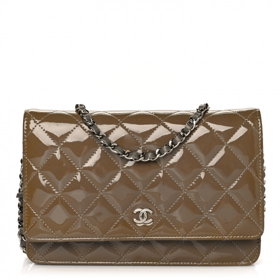 CHANEL Patent Quilted Wallet On Chain WOC Brown