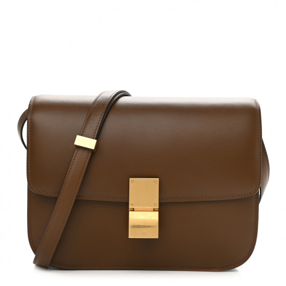 CELINE Box Calfskin Medium Classic Box Flap Bag Camel