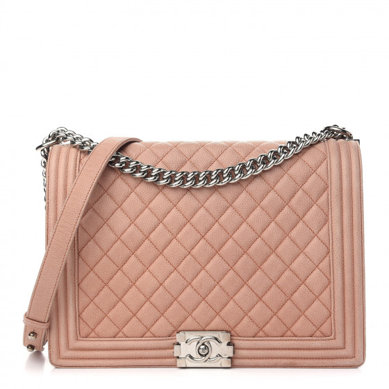 CHANEL Iridescent Caviar Quilted Large Boy Flap Beige