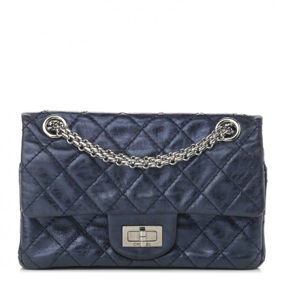 CHANEL Metallic Aged Calfskin Quilted 2.55 Reissue 224 Flap Blue