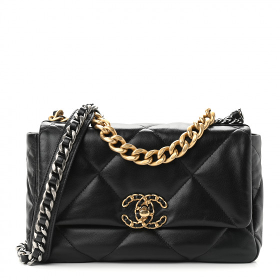 CHANEL Lambskin Quilted Medium Chanel 19 Flap Black