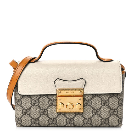 GUCCI GG Supreme Monogram Calfskin Padlock Backpack Beige Cuir