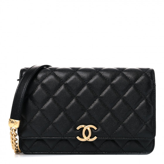 CHANEL Caviar Quilted Bracelet On Chain Wallet On Chain WOC Black