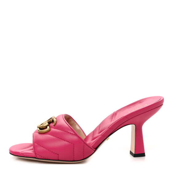 GUCCI Nappa Matelasse GG Marmont 75mm Slide Sandals 37.5 Box Pink