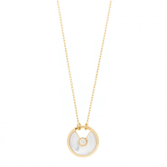 CARTIER 18K Yellow Gold Diamond Mother of Pearl SM Amulette de Cartier Pendant Necklace