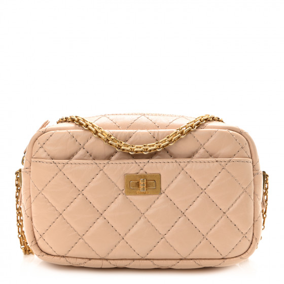CHANEL Aged Calfskin Quilted Mini Reissue Camera Case Beige Clair