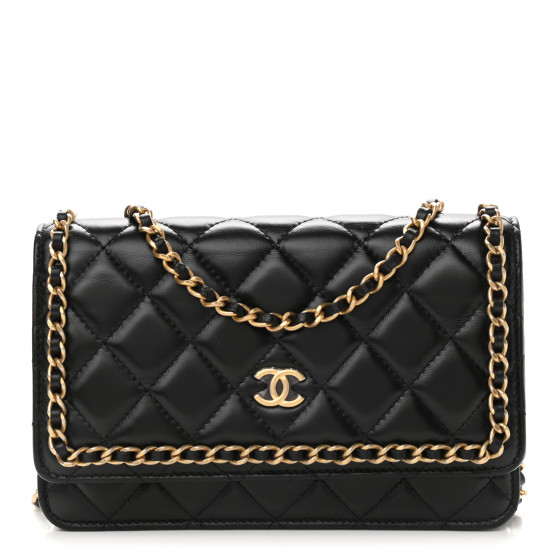 CHANEL Lambskin Quilted Chain Around Wallet On Chain WOC Black