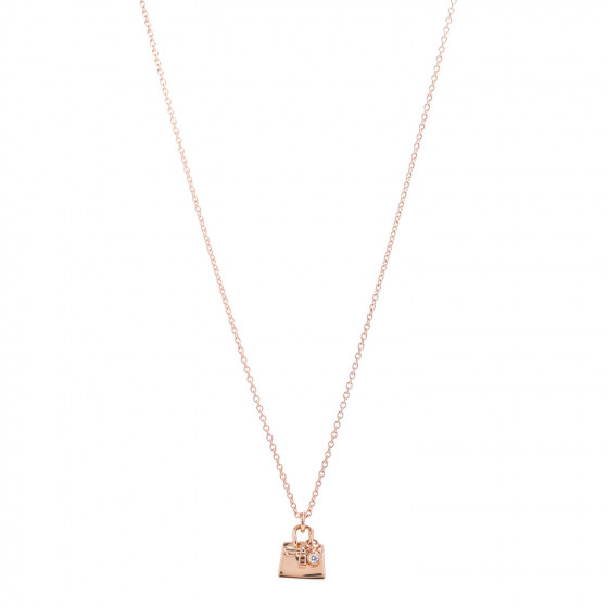 HERMES 18K Rose Gold Diamond Birkin Pendant Necklace