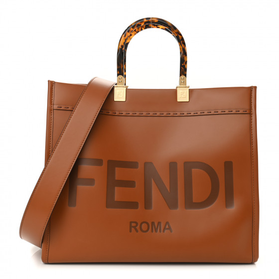 FENDI Vitello King Plexiglass Medium Fendi Sunshine Shopper Tote Cuoio