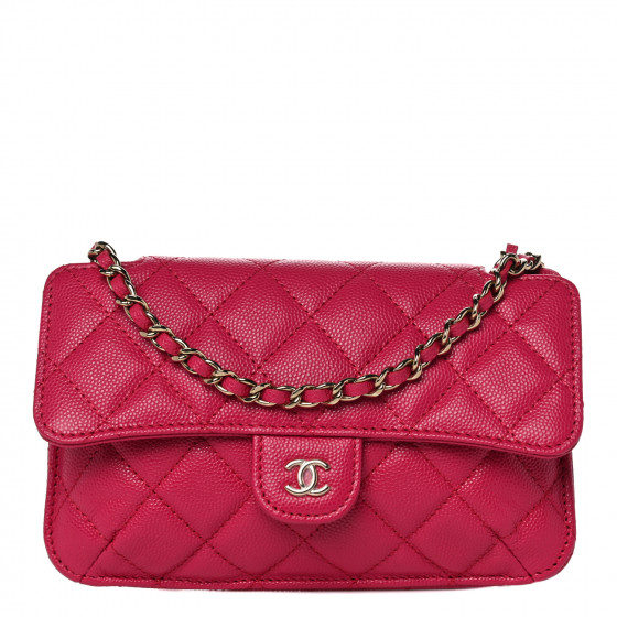CHANEL Caviar Fabric Quilted Foldable Tote With Chain Pink Multicolor