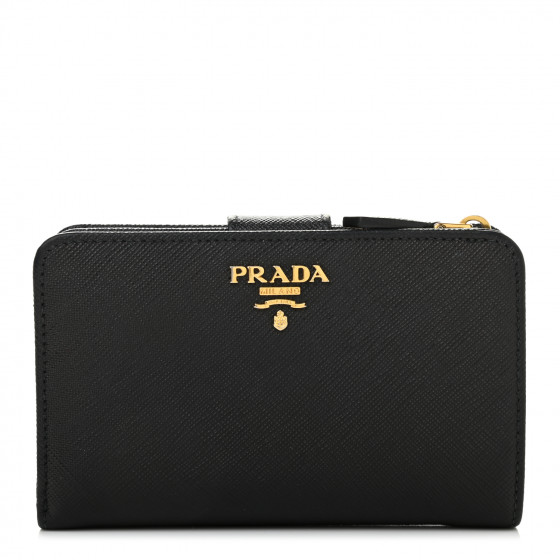 PRADA Saffiano Colour Metal Compact Wallet Black