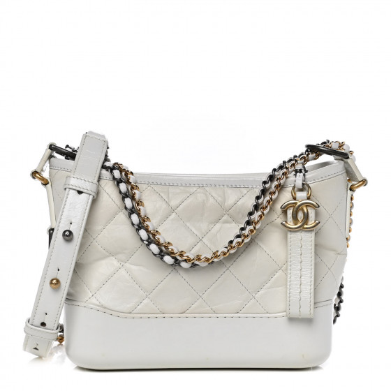 CHANEL Aged Calfskin Quilted Small Gabrielle Hobo White