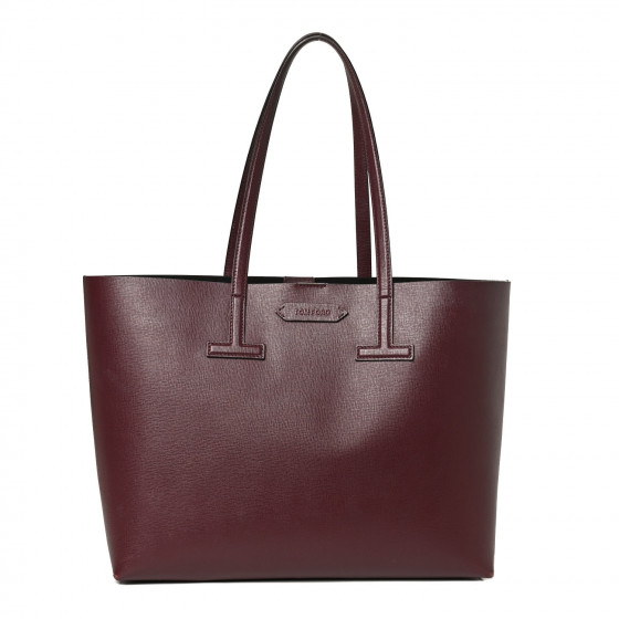 TOM FORD Grained Calfskin Small T Tote Bordeaux